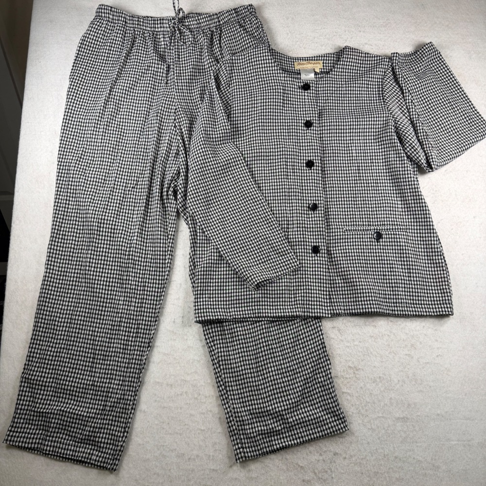 Norm Thompson Womens‎ Gingham Set Black White Check Button Front Large